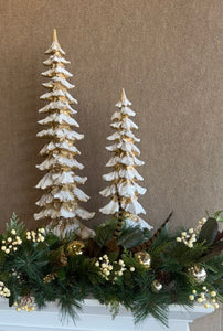 34" Gold Tree with White Flocking