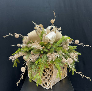 Small Burlap Box with Lights & Ribbon