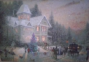 (5) Thomas Kinkade "Family Christmas Eve" Fiber Optic lighted Wall Tapestry