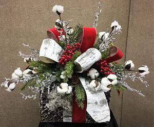 "Country Birch and Cotton" Lighted Christmas Holiday Box