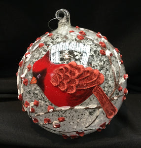 5"  Hand Painted Glass Cardinal Ball Specialty Ornament