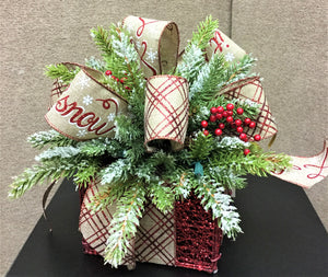 "Red and Rustic" Lighted Christmas Holiday Box MINI