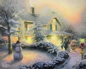 (18) Thomas Kinkade "Heart of Christmas" Fiber Optic lighted Wall Print