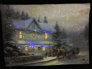(2) Thomas Kinkade "Christmas Boughs" Fiber Optic lighted Wall Tapestry