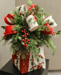 "Red Holly Ribbon" Lighted Christmas Holiday Box