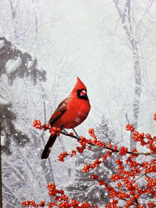 (10) "Red Cardinal and Berries" Fiber Optic lighted Canvas