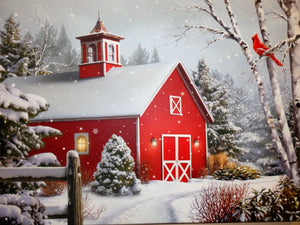 (9) "Red Barn Christmas" Fiber Optic lighted Canvas