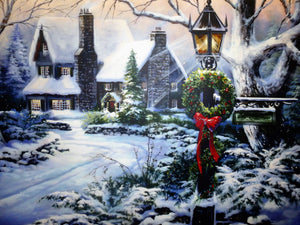 (4) "Christmas Cottage" Fiber Optic lighted Canvas
